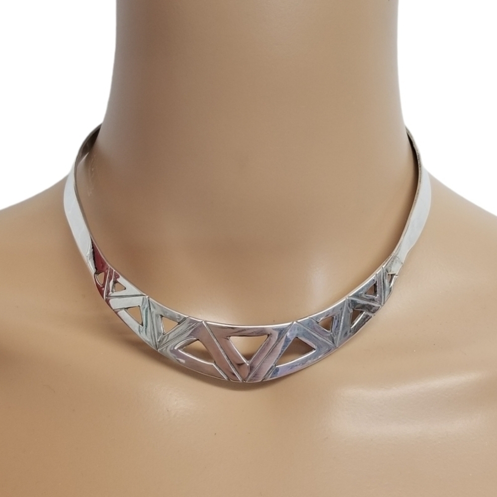 VINTAGE TAXCO 1955 STERLING SILVER GEOMETRIC COLLAR STYLE STATEMENT NECKLACE
